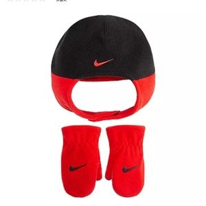 Toddler Boy Nike Red & Black Fleece Trapper Hat & Mittens Set